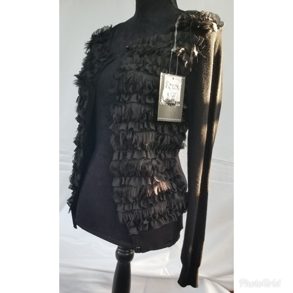 Once 1 Again Small Black Faux Fur Cardigan - Picture 6 of 6